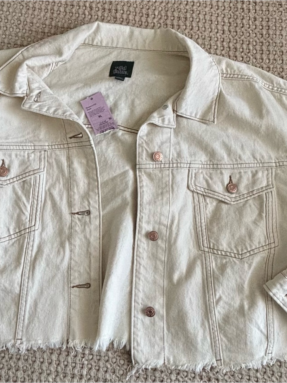 wild fable Off-White Cropped Denim Jacket